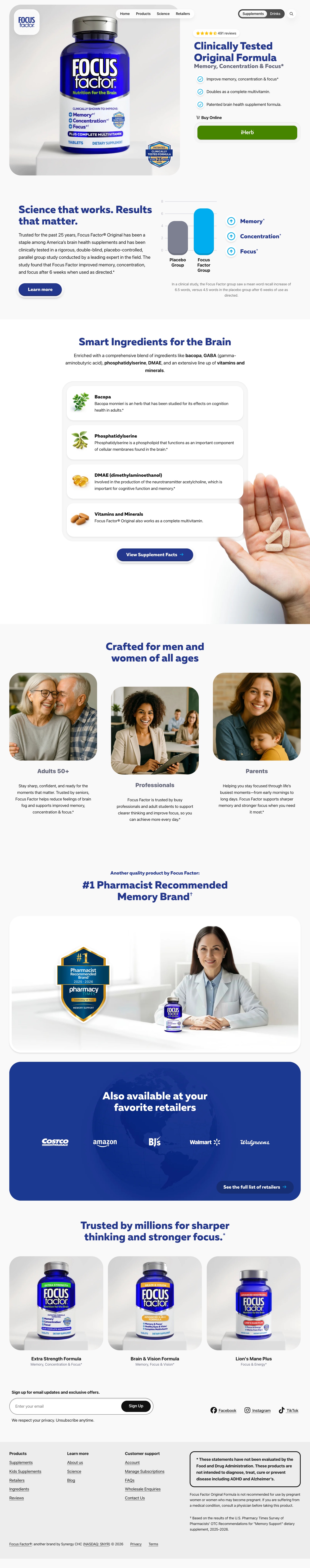 Focus Factor Original supplement product detail page