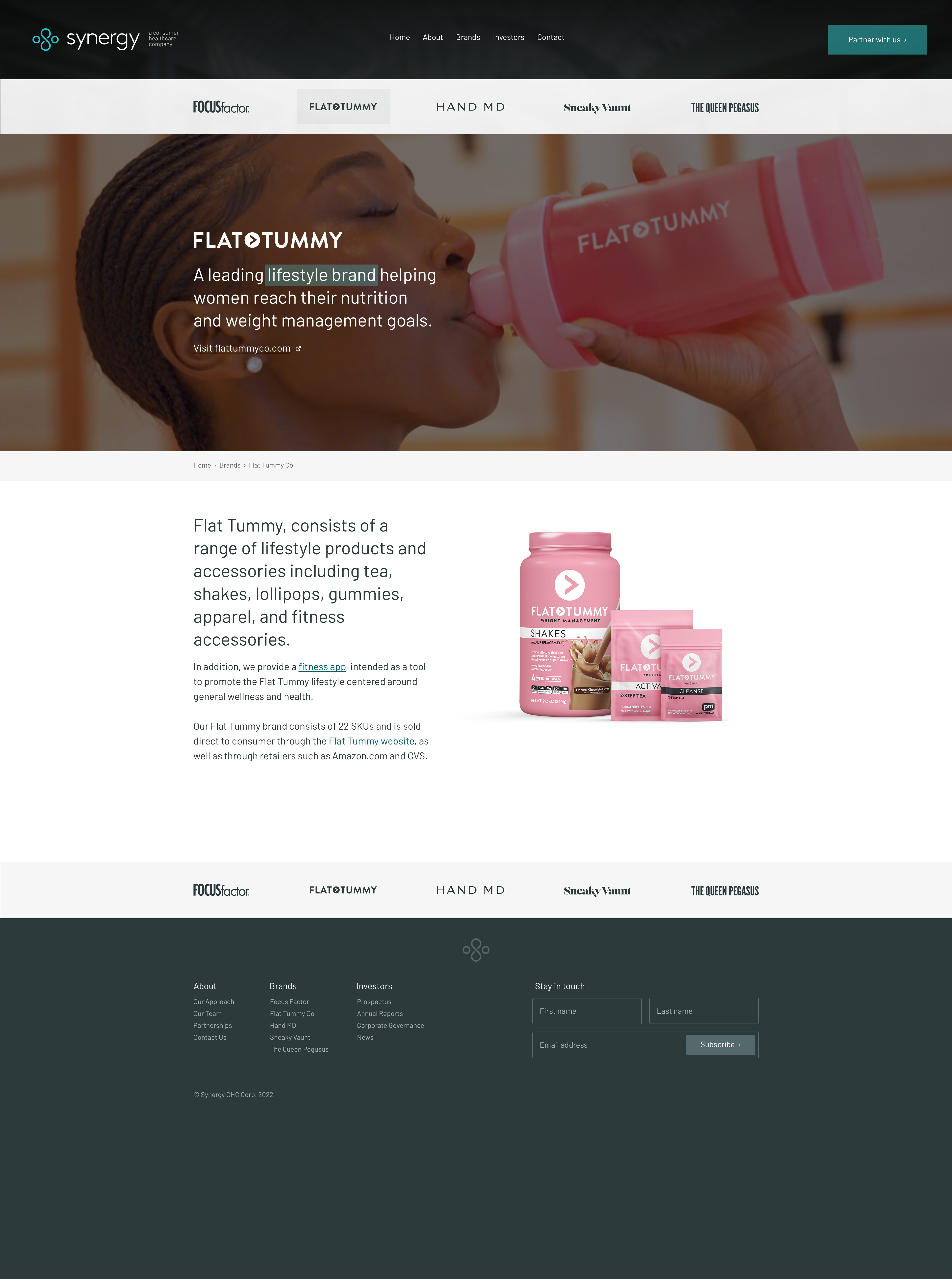 Synergy CHC redesign concept, Flat Tummy Co brand page on desktop