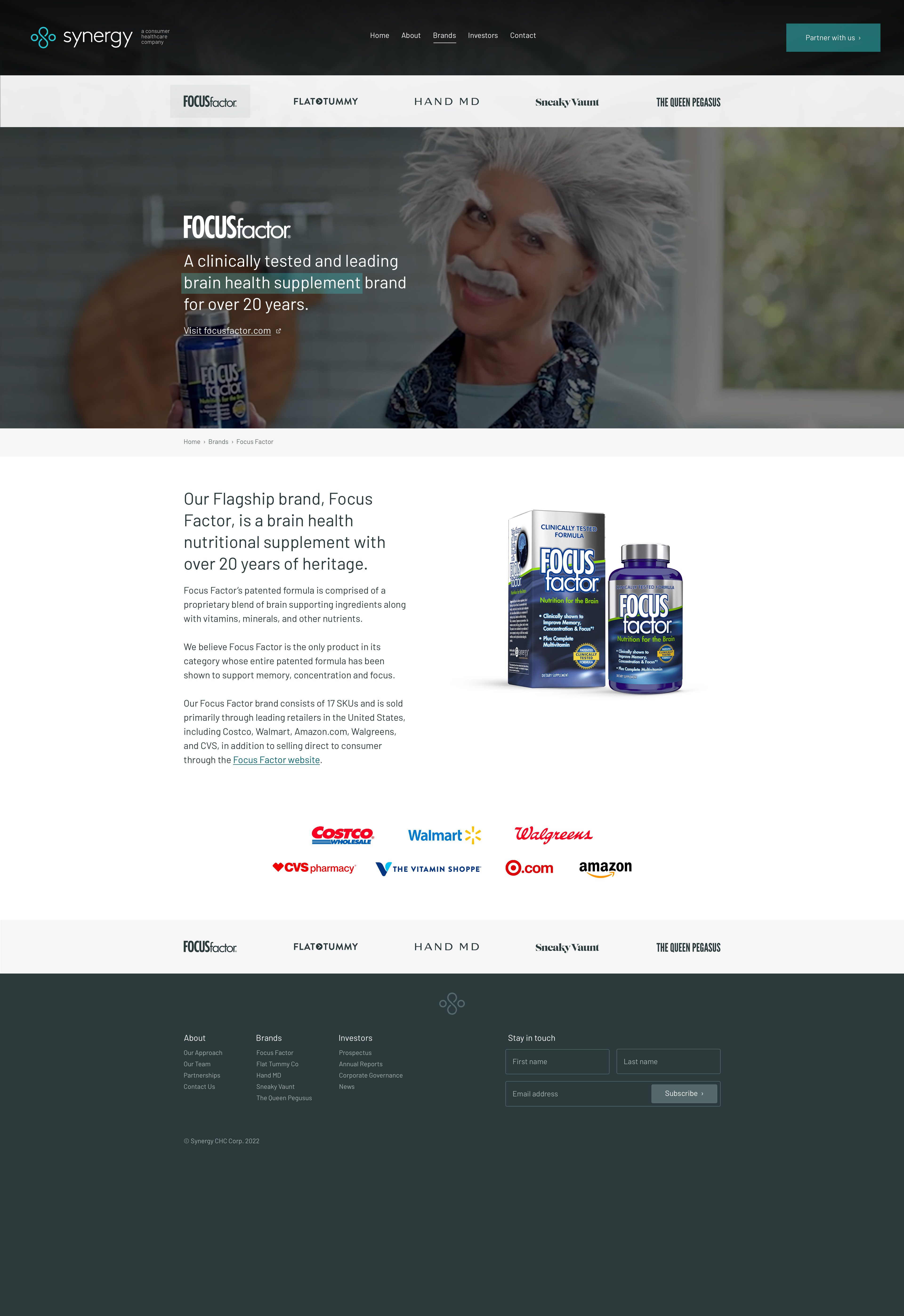 Synergy CHC redesign concept, Focus Factor brand page on desktop