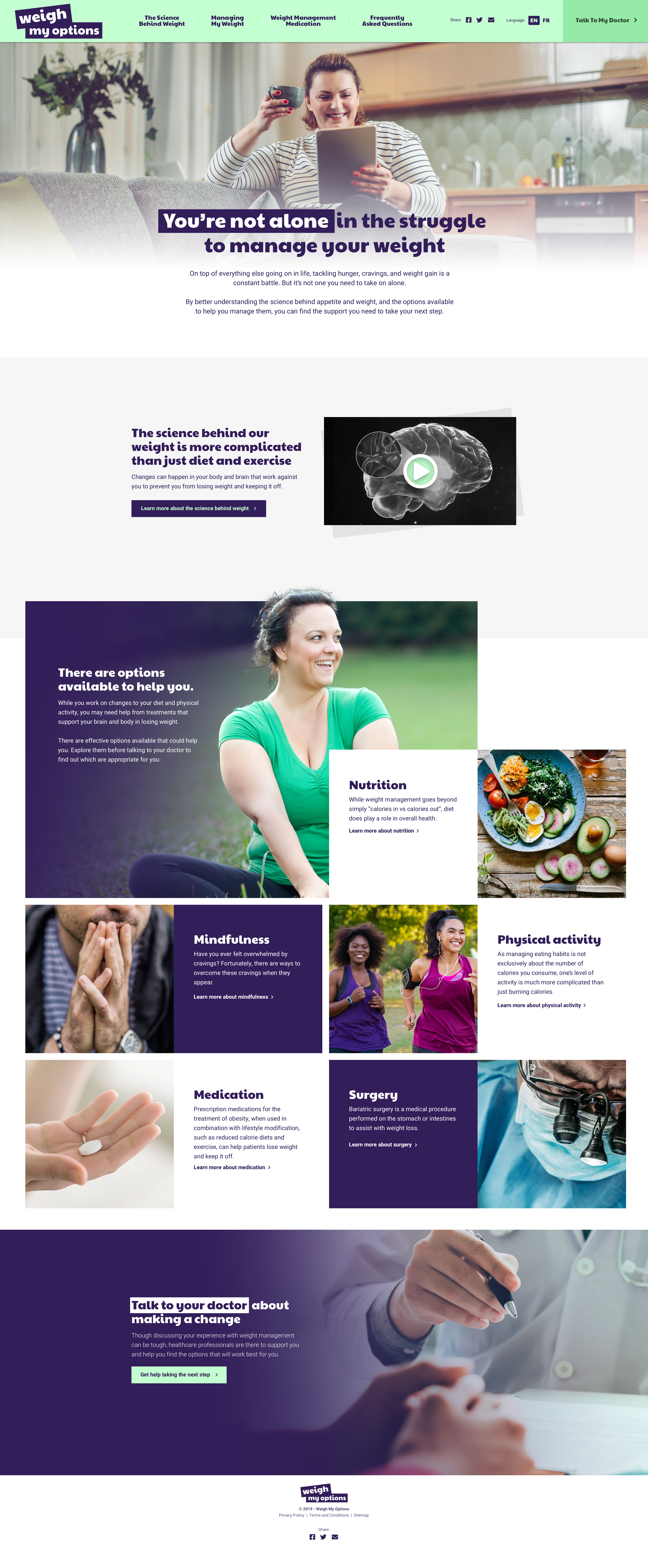 Weight Loss Options homepage design on desktop