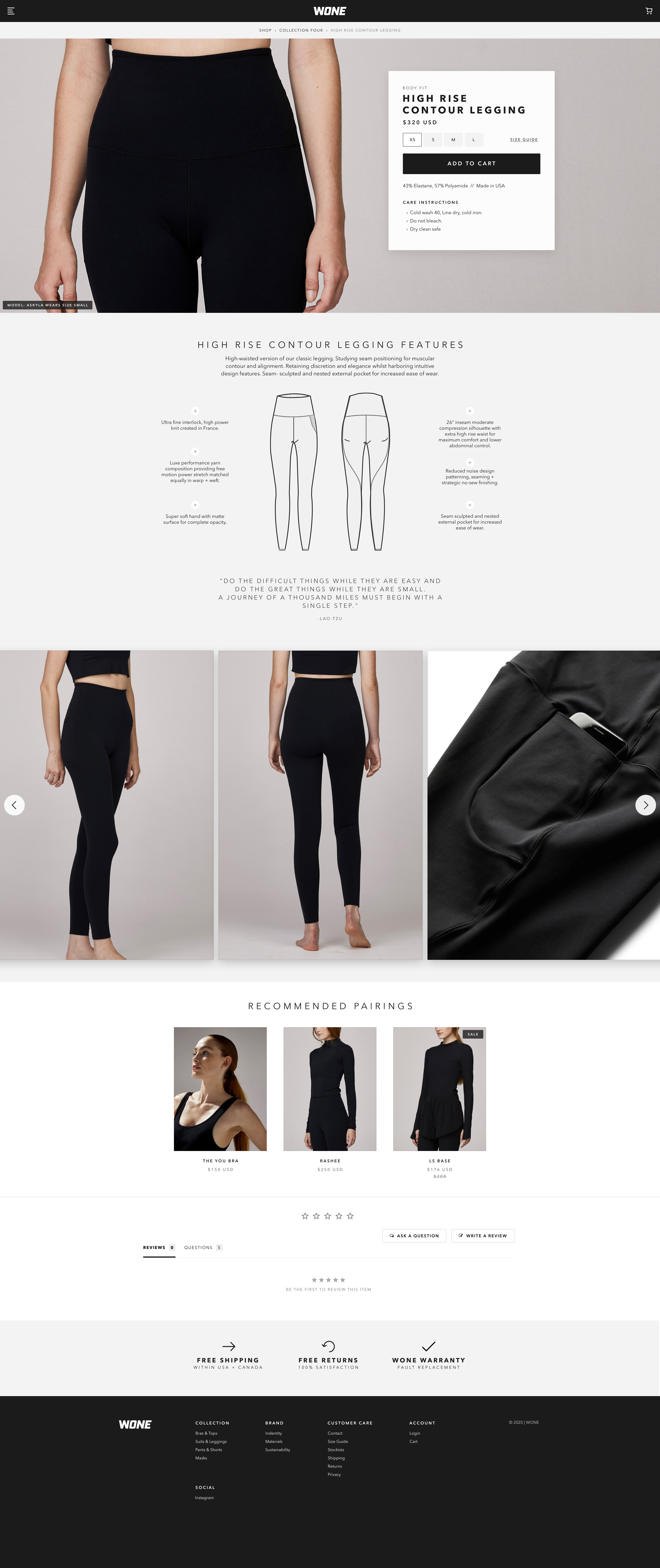 WONE concept product page for leggings on desktop