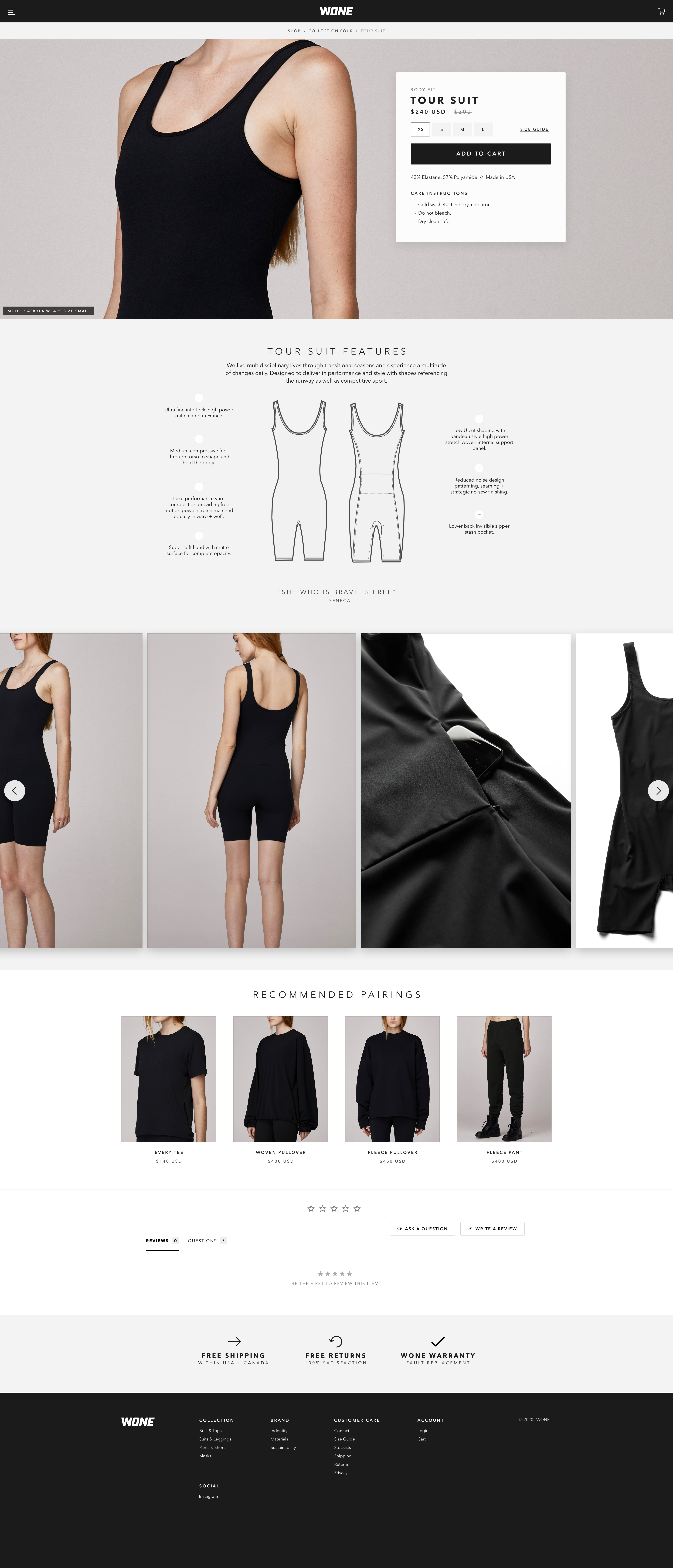 WONE concept product page for suit on desktop